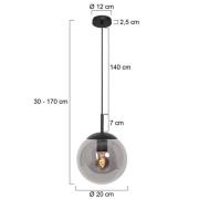 Bollique-riippuvalaisin, musta, Ø 20 cm, lasi, 1-valo, pallovalaisin, ...