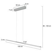 LED-riippuvalaisin Bande, 155 cm, ylös/alas, teräs, CCT, himmennin