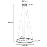 LED-riippuvalaisin Ringlux, 3-valoinen teräs, Ø 60 cm