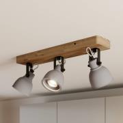 Lindby Spot Mitis, 50 cm, 3-valo, harmaa, puu, betoni, GU10