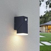 Lindby LED-seinävalaisin Sally, 15 cm, antrasiitti, IP54, anturi