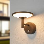 Lucande LED-ulkoseinävalaisin Fenia, anturi, IP54, antrasiittipunainen