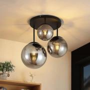 Lindby kattovalaisin Teeja, savu, 3-valaisin, Ø47cm, lasi, E27