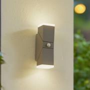 Lindby LED-seinävalaisin Sally, 22 cm, harmaa, IP54, anturi