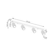 Carbon-kattovalaisin, musta, pituus 81 cm, alumiini, 4-valo.