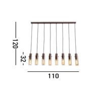 Sweden II-riippuvalaisin, kahdeksanvaloinen, pitkä, teräs, lasi, E27