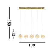 LED-riippuvalaisin Allure, 5-valo, pitkä, messinginvärinen, akryyliä