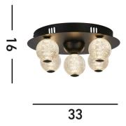 LED-kattovalaisin Asteroid, musta Ø 33 cm teräs/akryyli 5-valo.