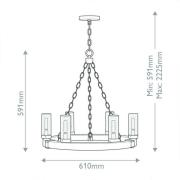Kattokruunu Sawyer, 6-lamppuinen, puunvärinen, teräs, lasi, E14