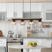 Conni riippuvalaisin, pituus 85 cm, savunharmaa, puu/lasi, 4-valo.