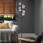 Riha lattiavalaisin, korkeus 155 cm, musta/savunvärinen, 6 valoa.