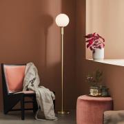 Minna lattiavalaisin, messingin värinen, lasi, rauta, korkeus 145 cm