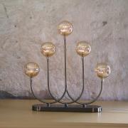 Enys-kynttilänjalka, antiikkimessinki, rauta/lasi, 5-lamppuinen, LED