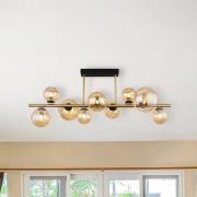 Kattovalaisin Riha, pituus 87 cm, meripihka/messinki, 9-lamppuinen.