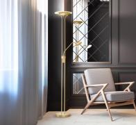 LED-lattiavalo Tallri messinki korkeus 180 cm 2-lamppuinen CCT Touchdi...