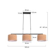 Stang-riippuvalo, musta/ruskea, pituus 140 cm, korkki, 3-lamppuinen.