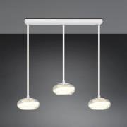 LED-riippuvalaisin Tarsia, mattavalkoinen, pituus 91 cm, lasi, 3-lampp...