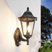 Navedo-ulkoseinälamppu, musta/hopea, korkeus 42 cm, anturi