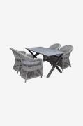 LifestyleGardenPöytä 150 cm & 4 kpl Marbella-tuolejaHarmaaRuokailuryhm...