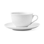 Lyngby Porcelæn Rhombe teekuppi aluslautasella 24 cl Valkoinen