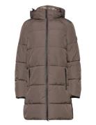 Caroline Puffer Coat Topattu Pitkä Takki Brown Jofama