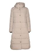 Savannah Long Puffer Coat Topattu Pitkä Takki Beige Jofama