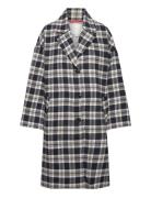 Babette Coat Checked Twill Ohut Pitkä Takki Navy Naja Lauf