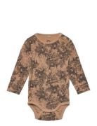 Wool/Bamboo Ls Body Aop Bodies Long-sleeved Brown Mikk-line