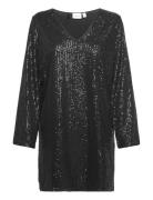 Viglitas Deep V-Neck L/S Sequin Dress Lyhyt Mekko Black Vila