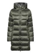 Ladies Down Jacket Topattu Pitkä Takki Green Colmar