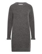 Slfsia Ras Frill Ls Knit Dress Lyhyt Mekko Grey Selected Femme