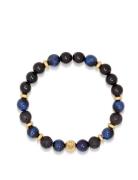 Men's Wristband With Blue Tiger Eye, Black Agate, Lava St Rannekoru Ko...