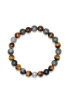 Men's Wristband With Aquatic Agate, Brown Tiger Eye And Silv Rannekoru...