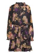 Floral Belted Crinkle Georgette Dress Lyhyt Mekko Black Lauren Ralph L...