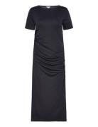 Slash Nk Rouched Midi Dress Ss Polvipituinen Mekko Black Tommy Hilfige...