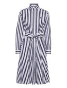 Belted Wide-Stripe Cotton Shirtdress Polvipituinen Mekko Blue Polo Ral...