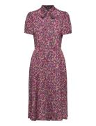 Floral Crepe Tie-Neck Shirtdress Lyhyt Mekko Pink Lauren Ralph Lauren