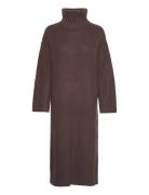 Slfelina Ls Knit Highneck Dress B Polvipituinen Mekko Brown Selected F...