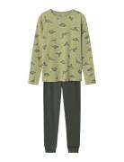 Nkmnightset Sage Dino Noos Pyjamasetti Pyjama Khaki Green Name It