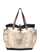 Leather-Trim Canvas Tote Shopper Laukku Cream Polo Ralph Lauren