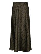 Printed Satin Skirt Polvipituinen Hame Khaki Green Mango