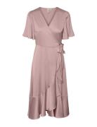 Yasthea 2/4 Midi Wrap Dress S. Noos Polvipituinen Mekko Pink YAS