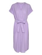 Crinkled Midi Dress With Belt Polvipituinen Mekko Purple Esprit Casual