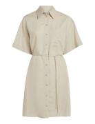 Linen Blend Relaxed Shirt Dress Lyhyt Mekko Beige Calvin Klein