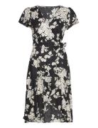 Floral Linen Flutter-Sleeve Wrap Dress Lyhyt Mekko Black Lauren Ralph ...