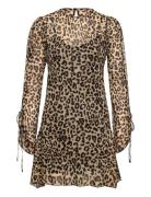 Flared-Sleeve Leopard-Print Dress Lyhyt Mekko Brown Mango