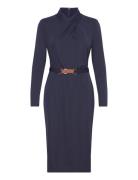 Belted Mockneck Jersey Dress Polvipituinen Mekko Navy Lauren Ralph Lau...