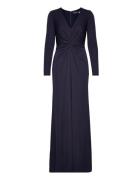 Twist-Front Stretch Jersey Gown Maksimekko Juhlamekko Navy Lauren Ralp...