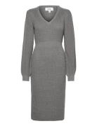 Vmgeorgine Ls V-Neck Calf Knit Dress Vma Polvipituinen Mekko Grey Vero...