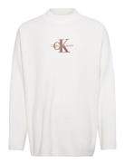 Monologo Sweater Tops Knitwear Round Necks White Calvin Klein Jeans